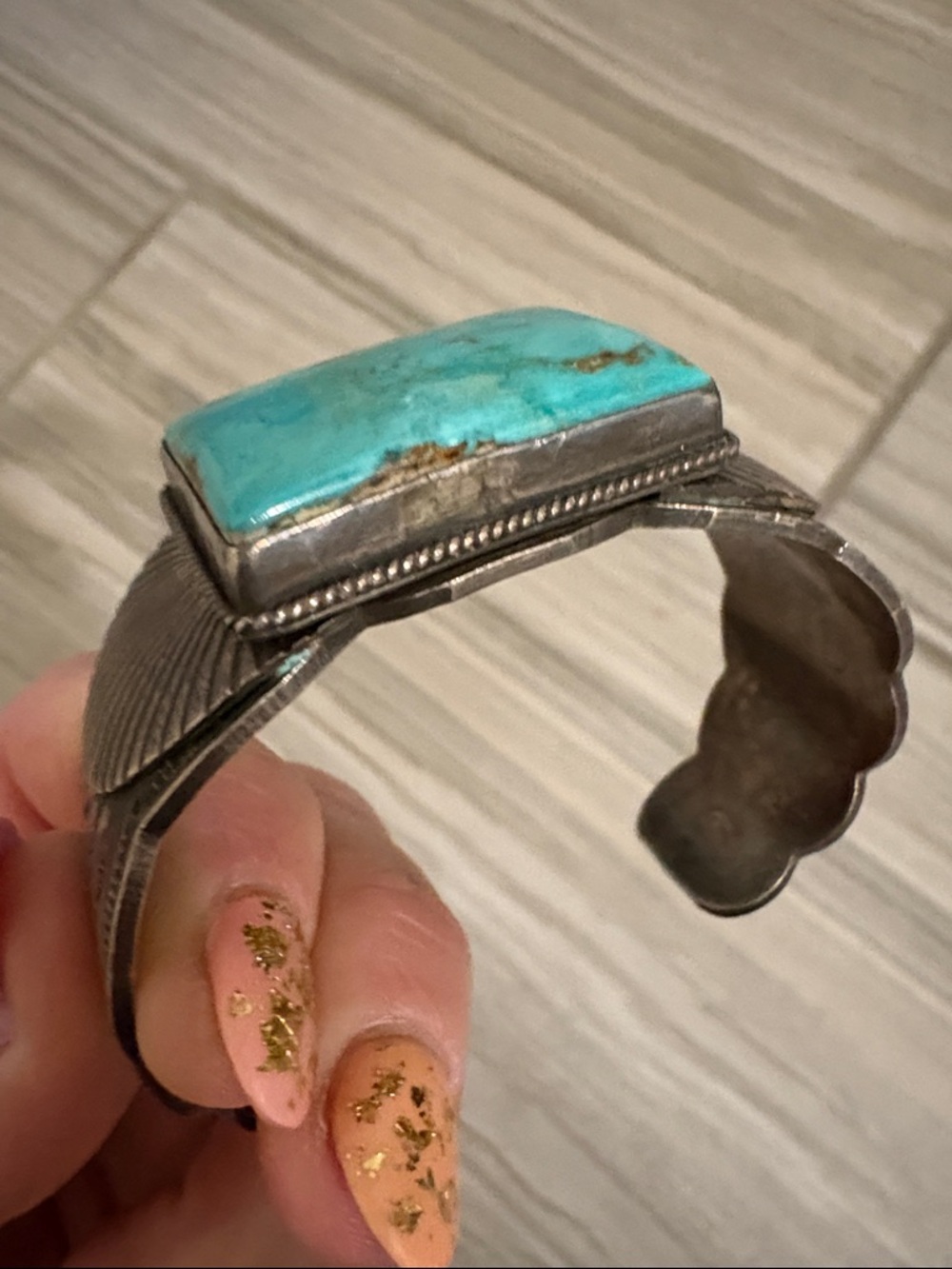Gary Reeves Vintage Sterling Silver and Turquoise Cuff - Picture 7 of 15